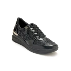 Baskets En Sneakers|Schoenen<PédiConfort Sneakers met veters in leer en rekbare stof, sleehakje zwart