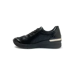 Baskets En Sneakers|Schoenen<PédiConfort Sneakers met veters in leer en rekbare stof, sleehakje zwart