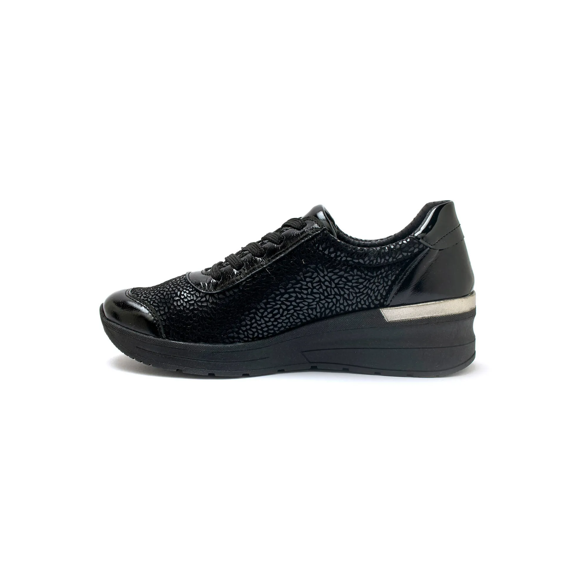 Baskets En Sneakers|Schoenen<PédiConfort Sneakers met veters in leer en rekbare stof, sleehakje zwart
