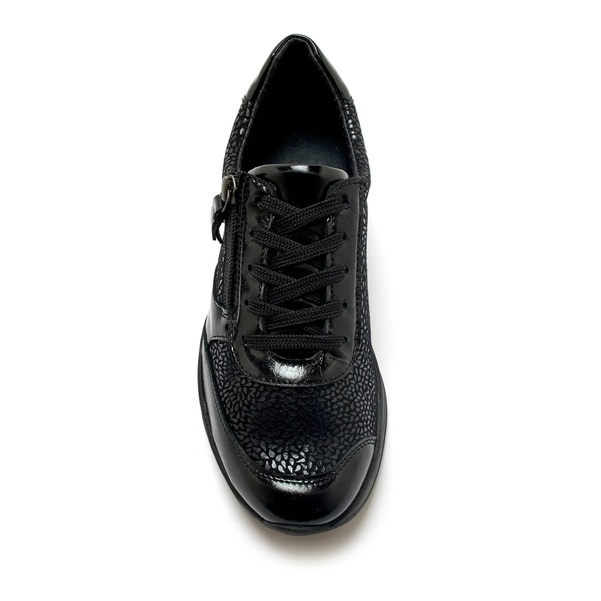 Baskets En Sneakers|Schoenen<PédiConfort Sneakers met veters in leer en rekbare stof, sleehakje zwart