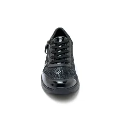 Baskets En Sneakers|Schoenen<PédiConfort Sneakers met veters in leer en rekbare stof, sleehakje zwart
