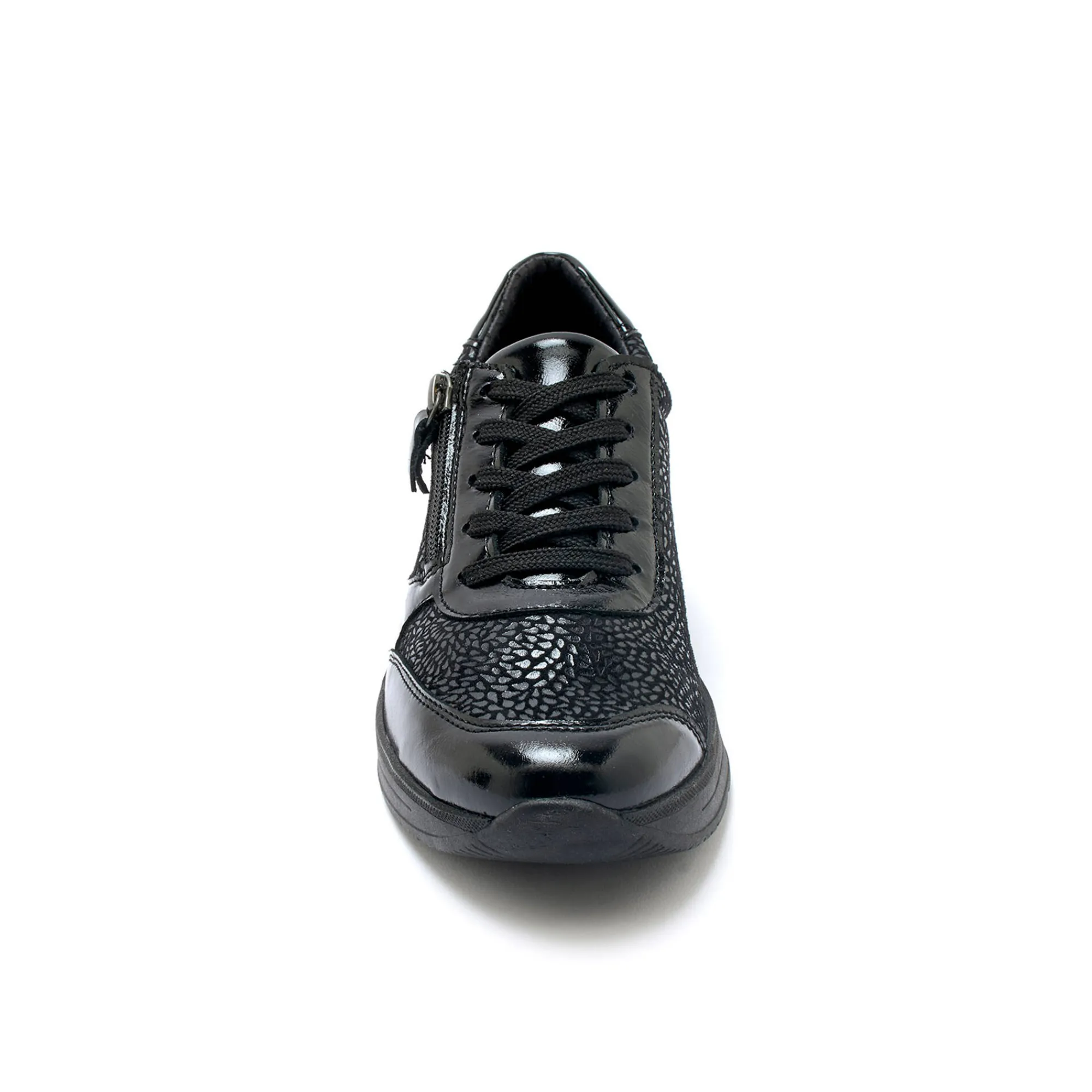 Baskets En Sneakers|Schoenen<PédiConfort Sneakers met veters in leer en rekbare stof, sleehakje zwart