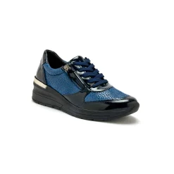 Baskets En Sneakers|Schoenen<PédiConfort Sneakers met veters in leer en rekbare stof, sleehakje blauw