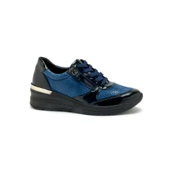 Baskets En Sneakers|Schoenen<PédiConfort Sneakers met veters in leer en rekbare stof, sleehakje blauw