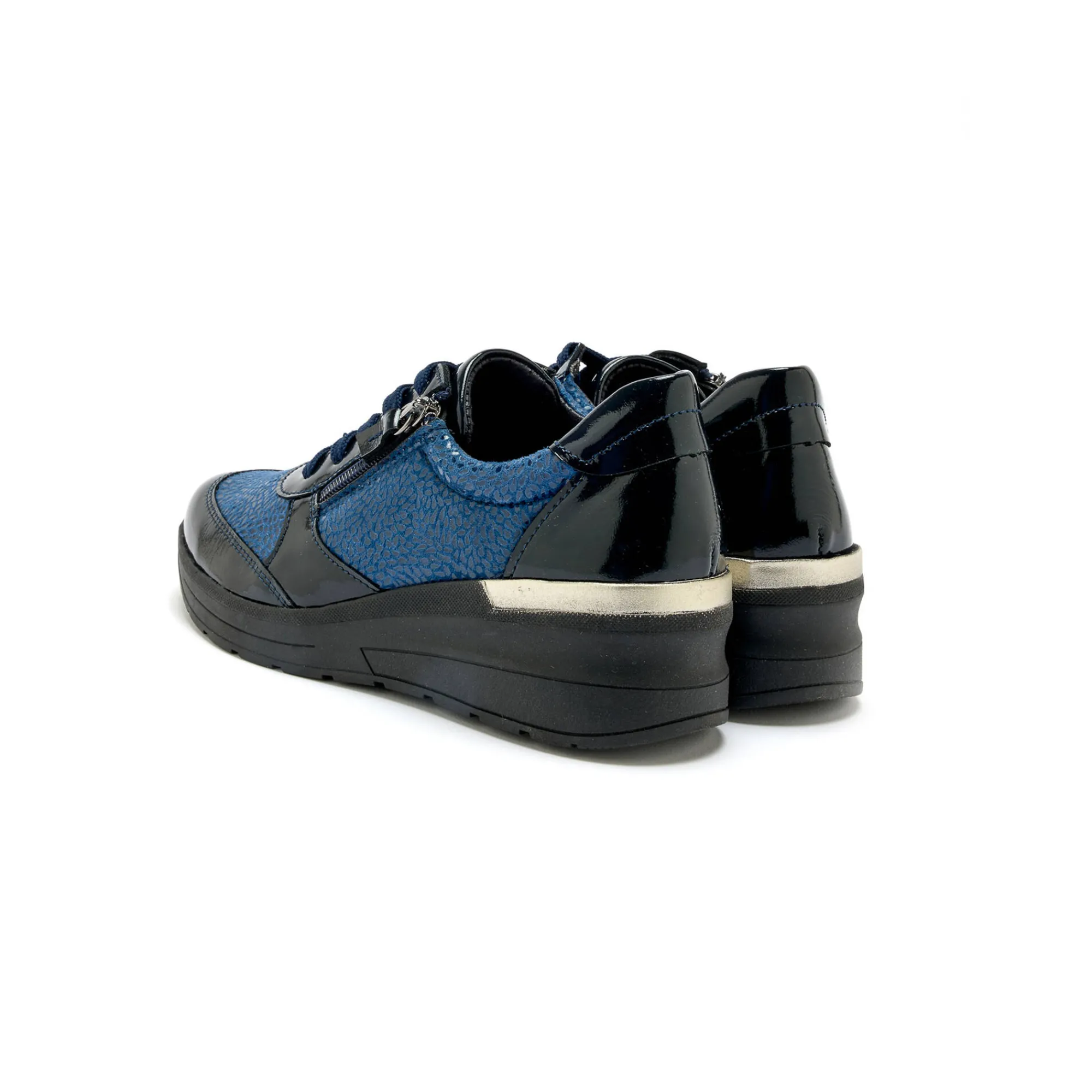 Baskets En Sneakers|Schoenen<PédiConfort Sneakers met veters in leer en rekbare stof, sleehakje blauw