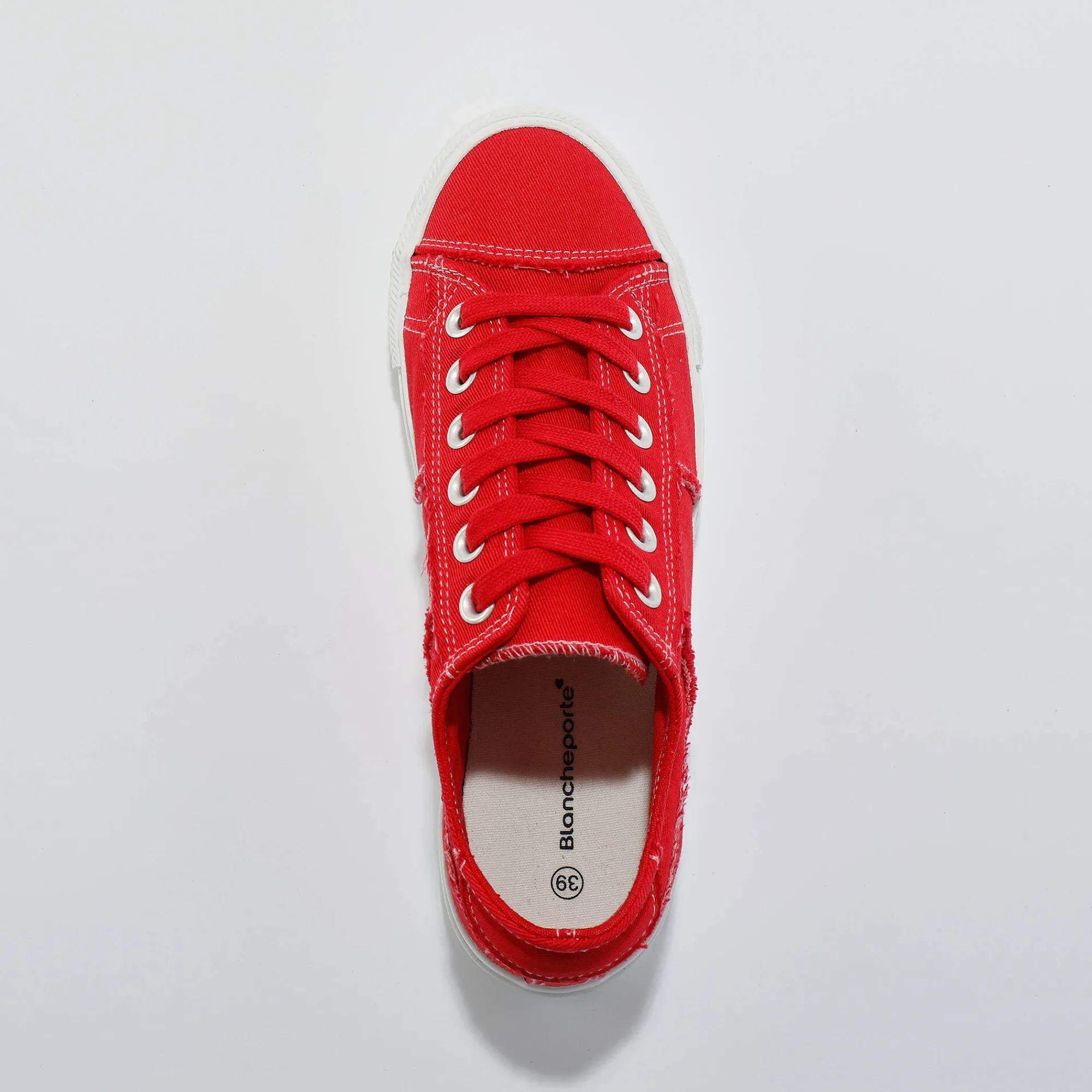 Baskets En Sneakers|Schoenen<Blancheporte Sneakers met veters, verwassen canvas met sierstiksel rood