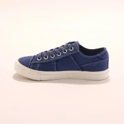 Baskets En Sneakers|Schoenen<Blancheporte Sneakers met veters, verwassen canvas met sierstiksel blauw