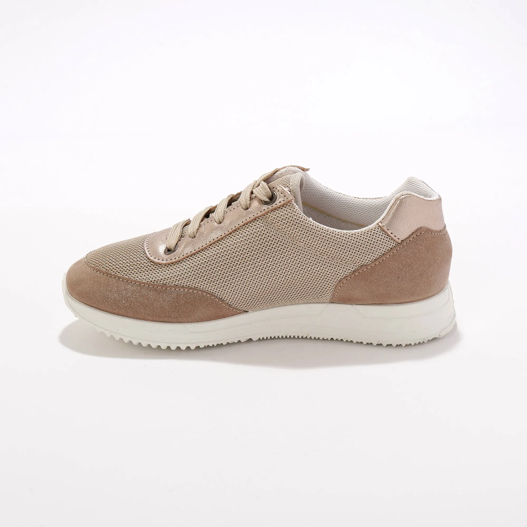 Baskets En Sneakers|Schoenen<Blancheporte Sneakers met veters, voor gevoelige voeten, rekbaar materiaal - glanzend beige