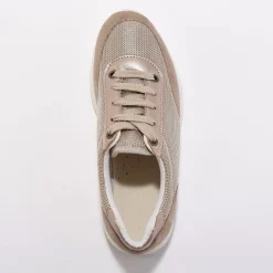 Baskets En Sneakers|Schoenen<Blancheporte Sneakers met veters, voor gevoelige voeten, rekbaar materiaal - glanzend beige