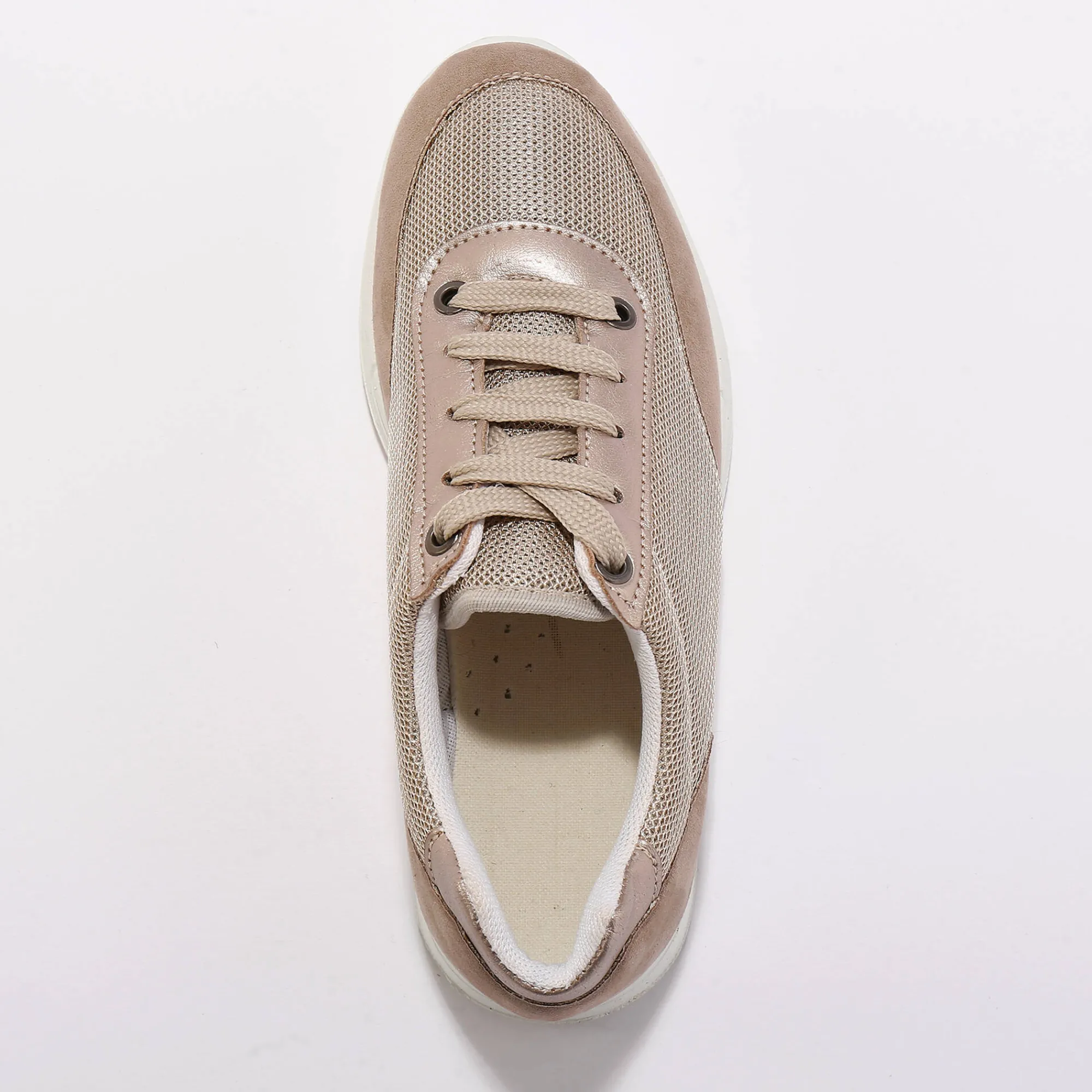 Baskets En Sneakers|Schoenen<Blancheporte Sneakers met veters, voor gevoelige voeten, rekbaar materiaal - glanzend beige