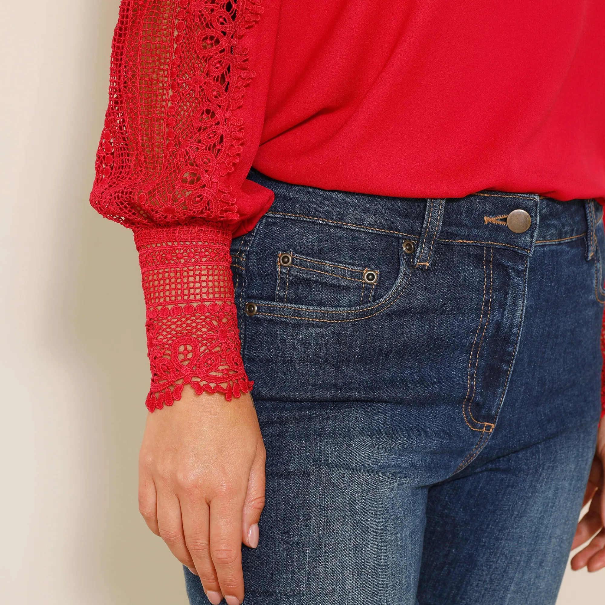 Feestoutfits Dames|Bloes En Tuniek<Blancheporte Soepele bloes met V-hals en lange mouwen, in macramé framboos