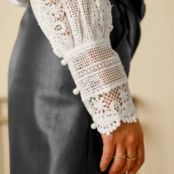 Feestoutfits Dames|Bloes En Tuniek<Blancheporte Soepele bloes met V-hals en lange mouwen, in macramé wit