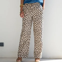 Broek<Blancheporte Soepele broek met hoge taille, luipaardprint beige / taupe