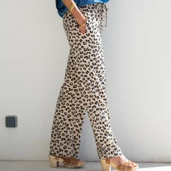 Broek<Blancheporte Soepele broek met hoge taille, luipaardprint beige / taupe