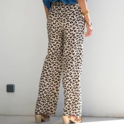 Broek<Blancheporte Soepele broek met hoge taille, luipaardprint beige / taupe