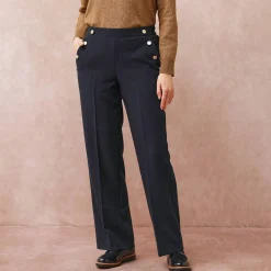 Broek<Blancheporte Soepele broek met knooppandeffect marine