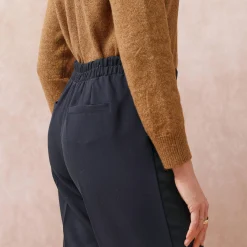 Broek<Blancheporte Soepele broek met knooppandeffect marine