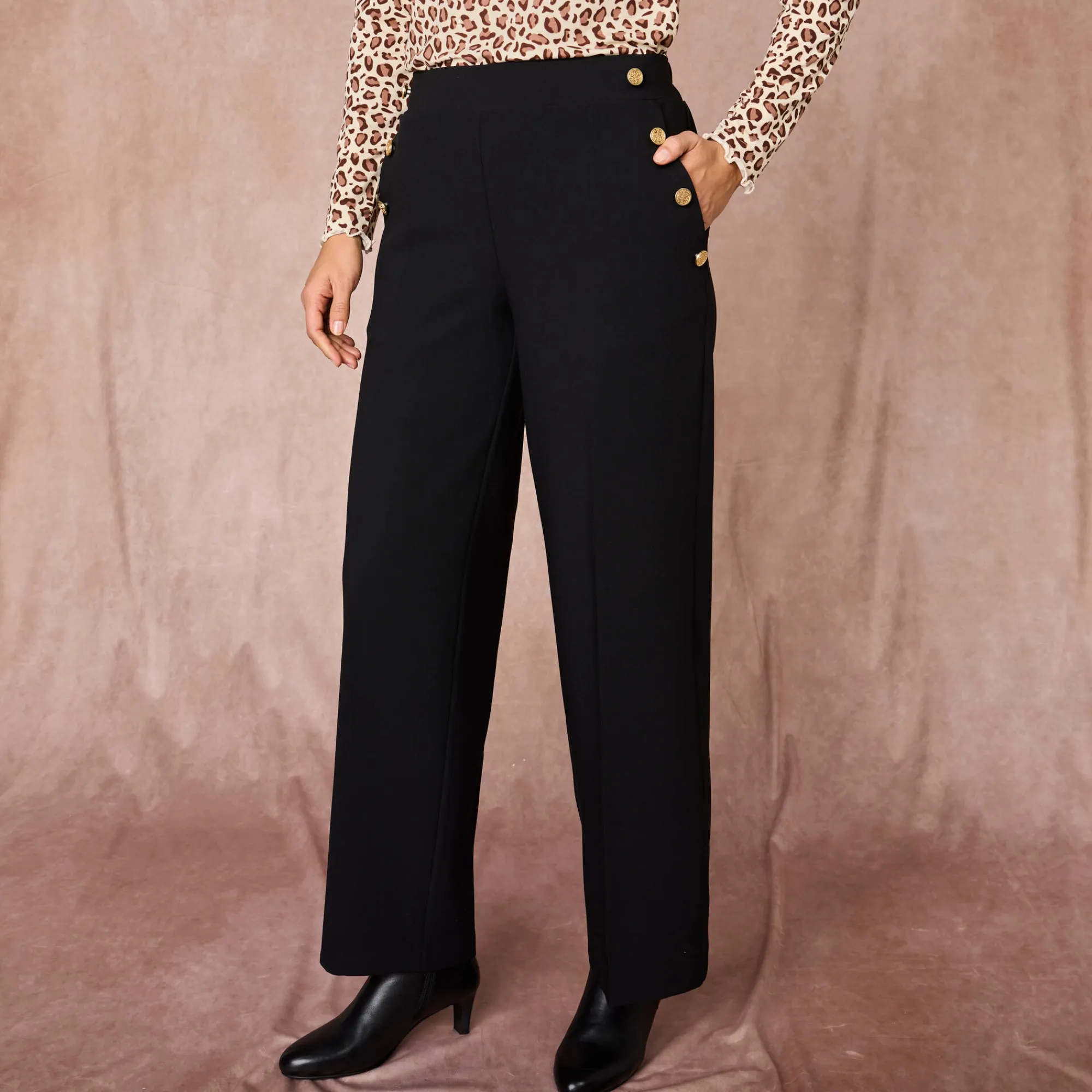 Broek<Blancheporte Soepele broek met knooppandeffect zwart