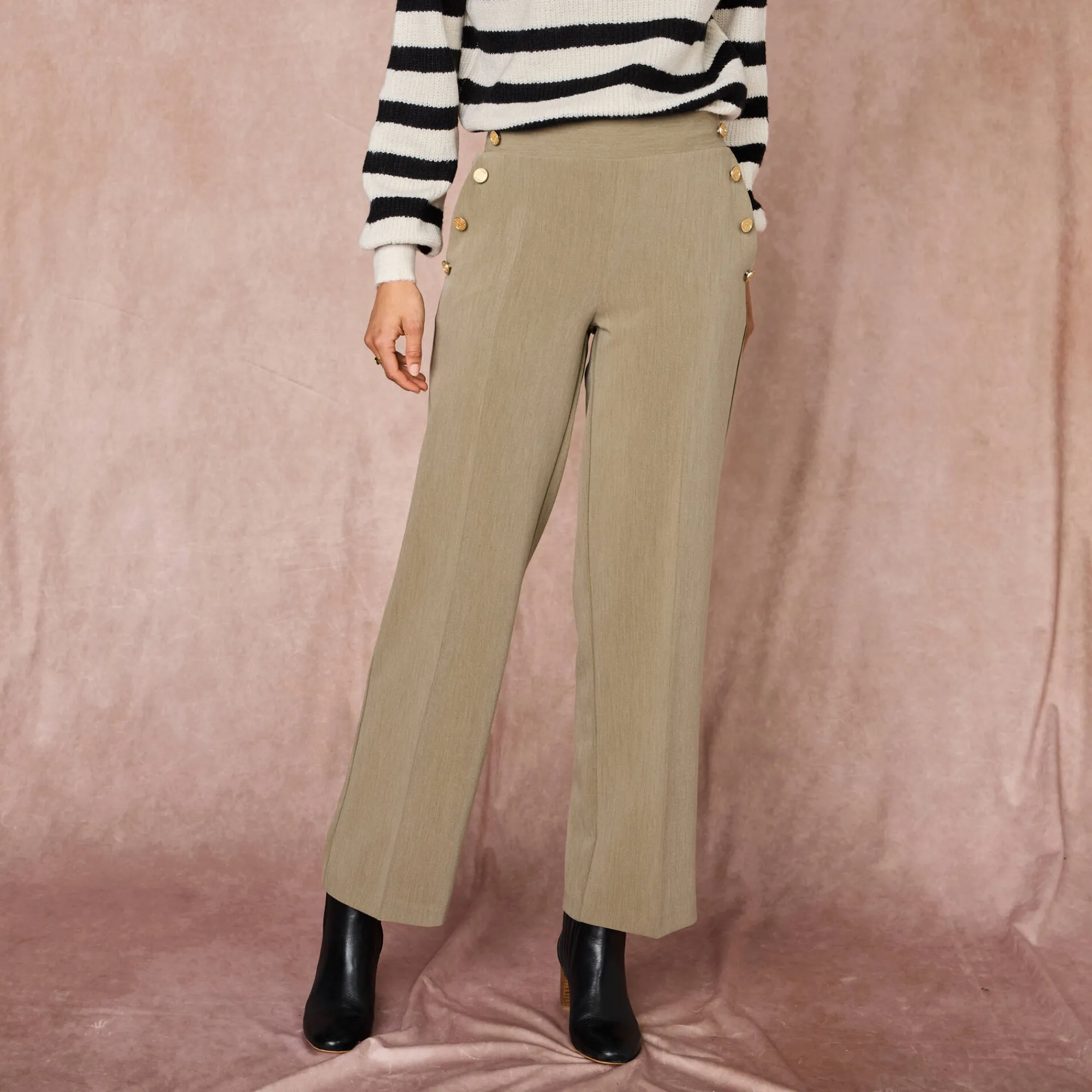 Broek<Blancheporte Soepele broek met knooppandeffect kaki