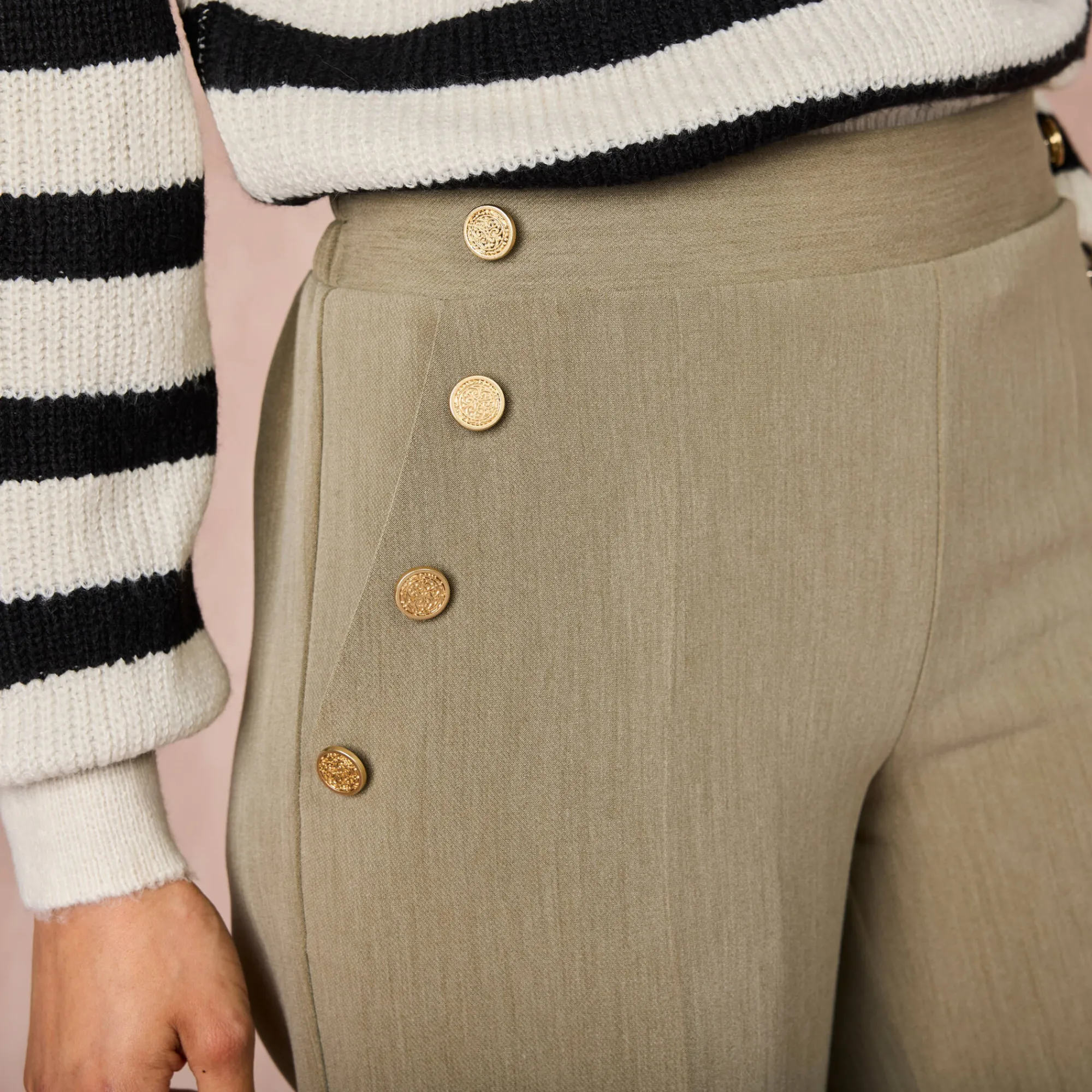 Broek<Blancheporte Soepele broek met knooppandeffect kaki