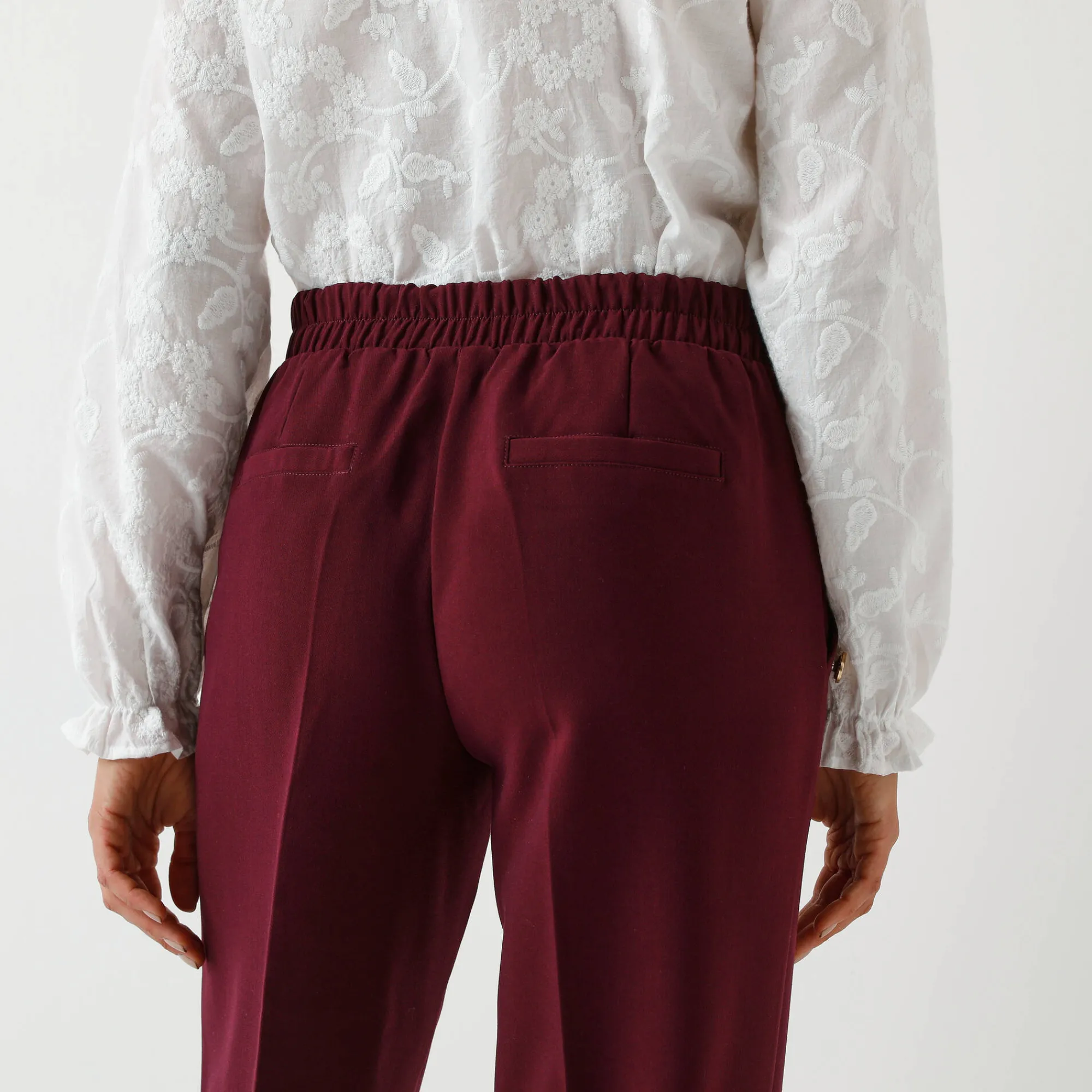 Feestoutfits Dames|Broek<Blancheporte Soepele broek met knooppandeffect wijnrood
