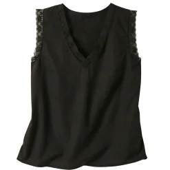 Feestoutfits Dames|Bloes En Tuniek<Blancheporte Soepele caraco met V-hals en kant, crêpe van gerecycleerd polyester** zwart