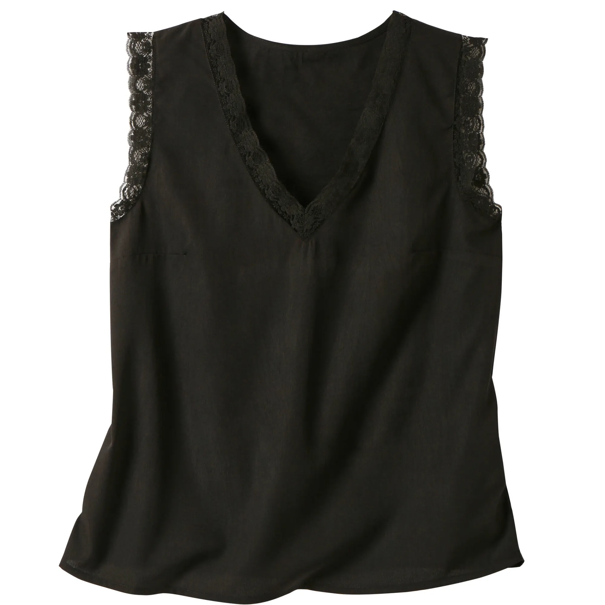 Feestoutfits Dames|Bloes En Tuniek<Blancheporte Soepele caraco met V-hals en kant, crêpe van gerecycleerd polyester** zwart