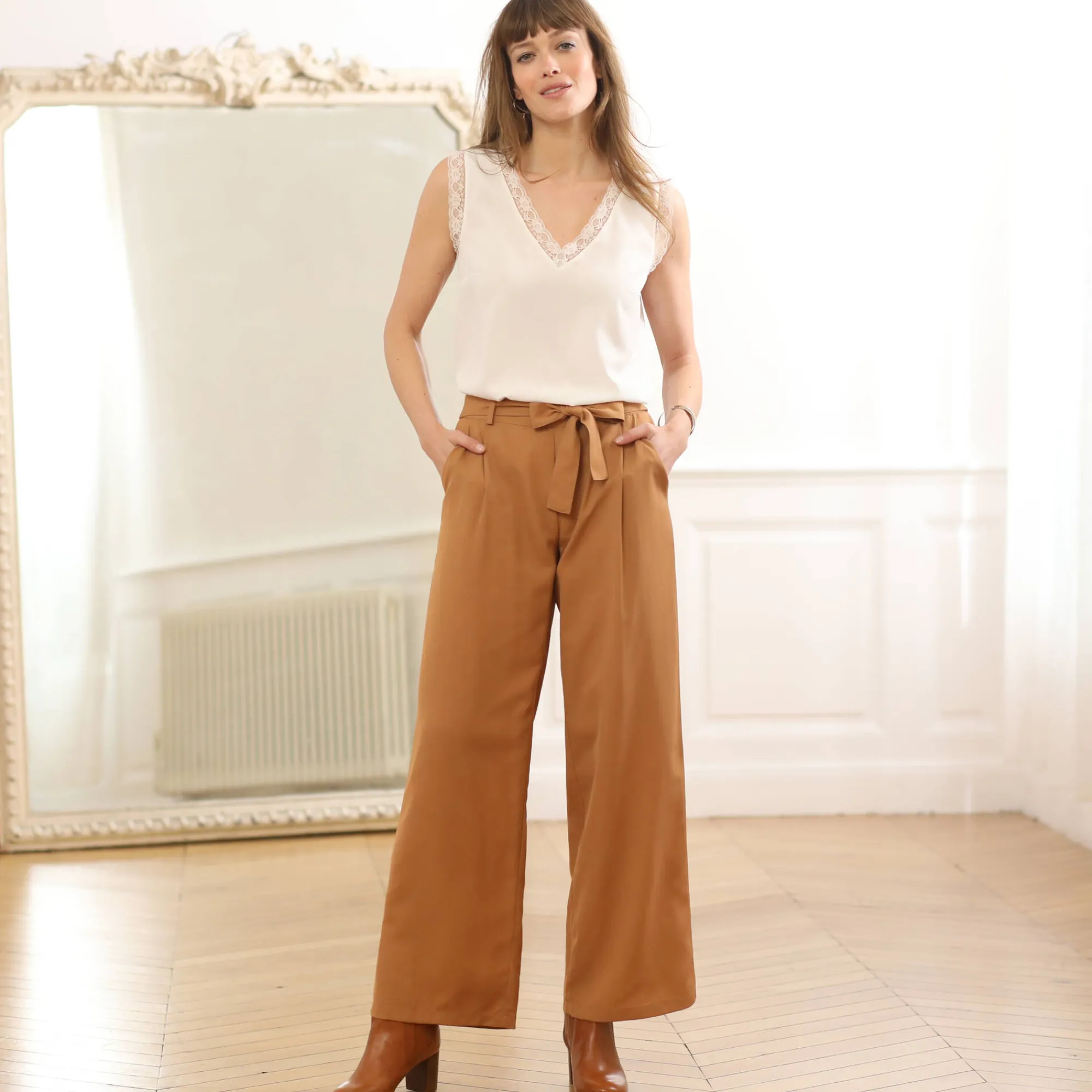 Feestoutfits Dames|Bloes En Tuniek<Blancheporte Soepele caraco met V-hals en kant, crêpe van gerecycleerd polyester** gebroken wit