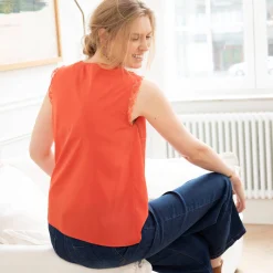 Bloes En Tuniek<Blancheporte Soepele caraco met V-hals en kant, crêpe van gerecycleerd polyester** paprika