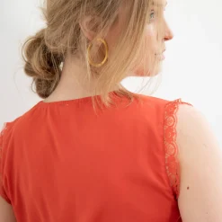 Bloes En Tuniek<Blancheporte Soepele caraco met V-hals en kant, crêpe van gerecycleerd polyester** paprika