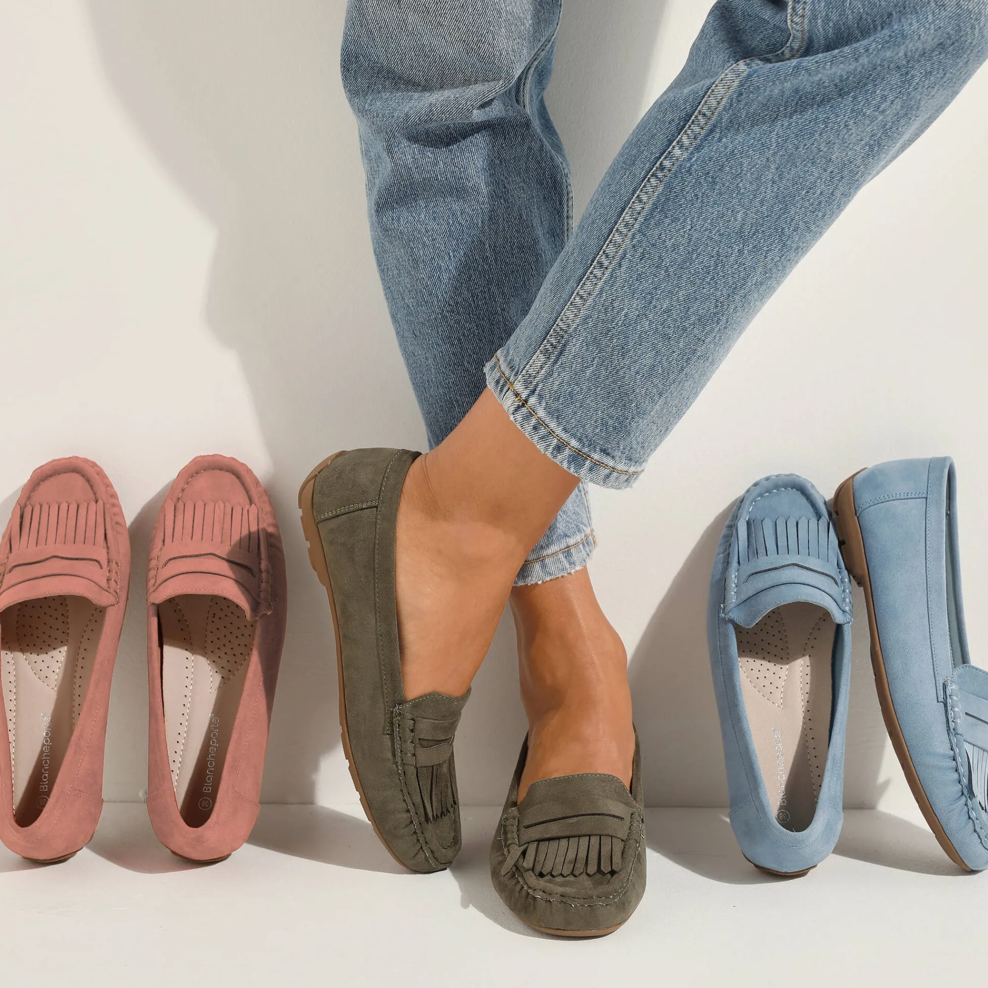Derby's En Mocassins|Schoenen<Blancheporte Soepele mocassins in microvezeltextiel kaki