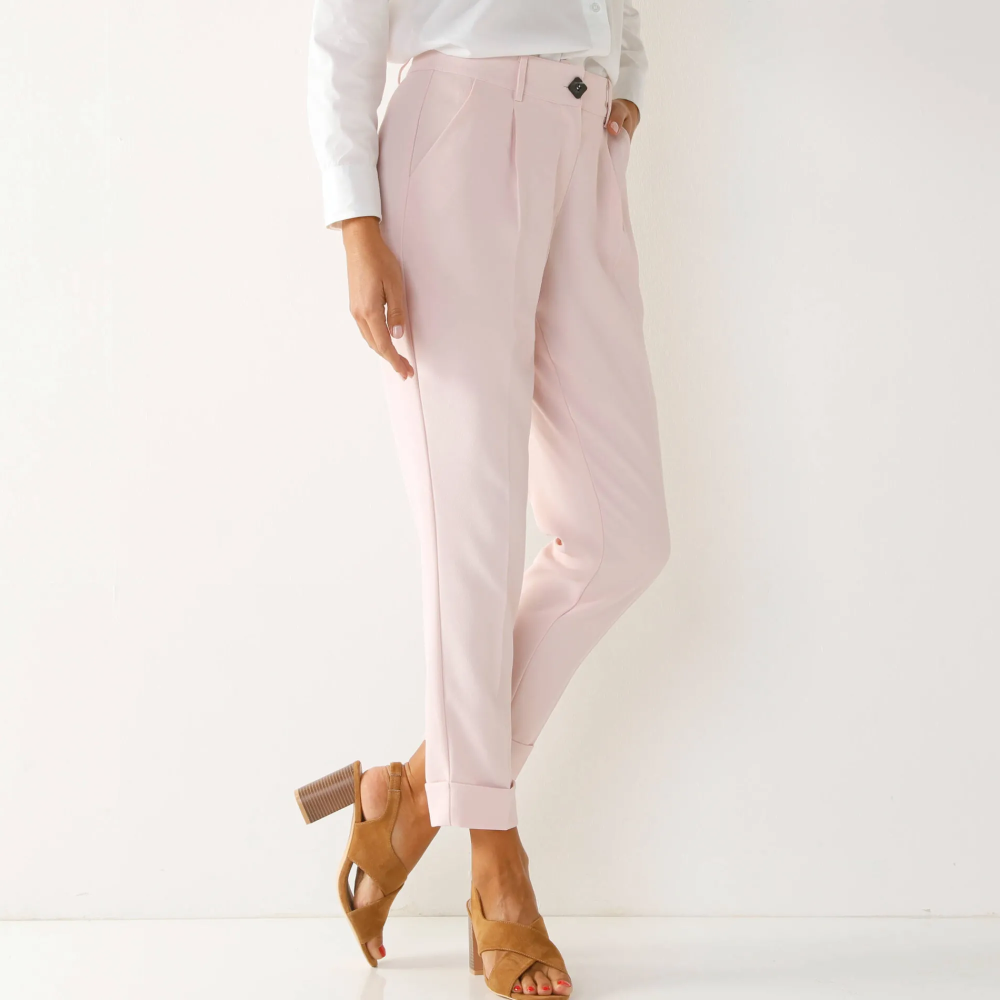 Broek<Blancheporte Soepele, nauwsluitende 7/8-broek poederroze