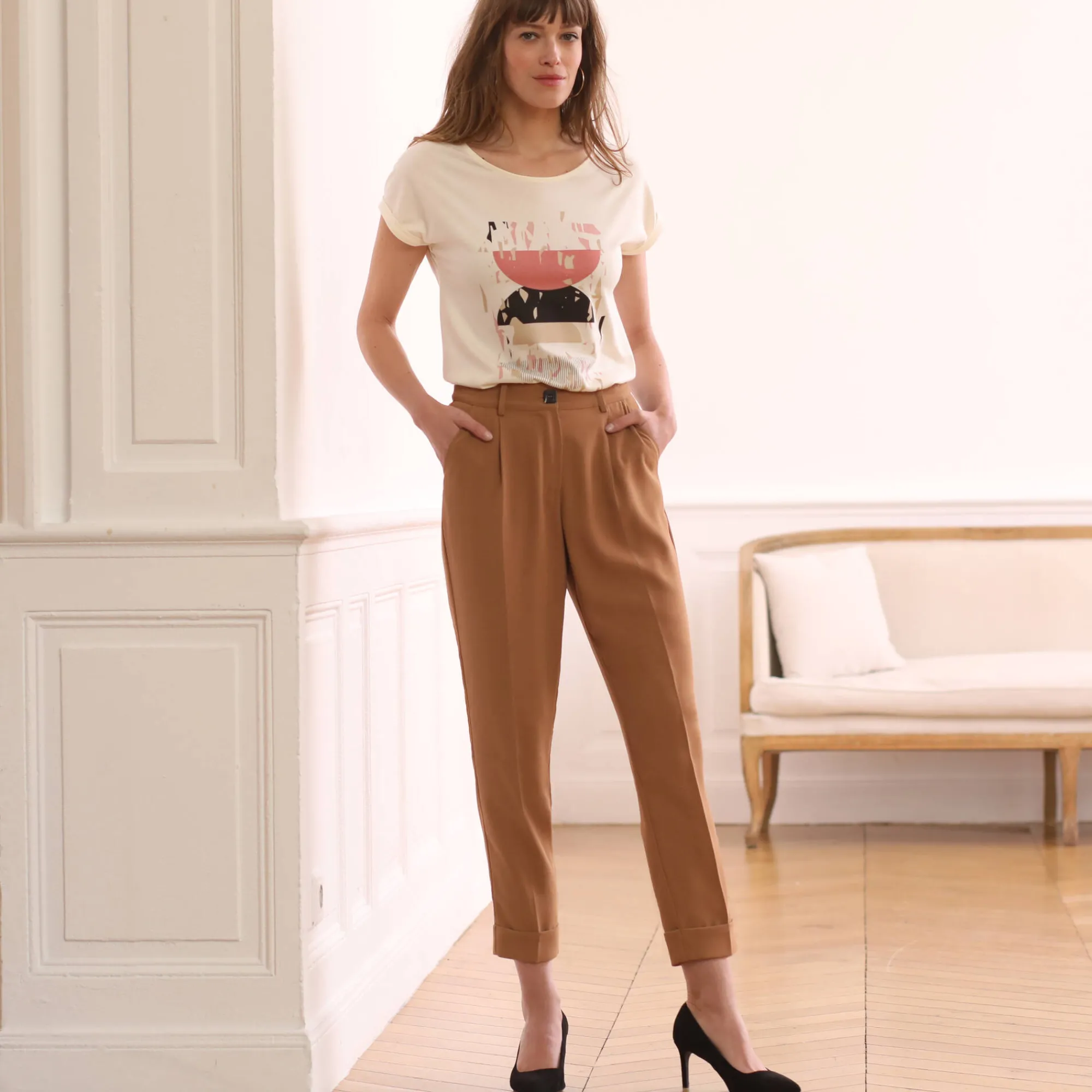 Broek<Blancheporte Soepele, nauwsluitende 7/8-broek karamel