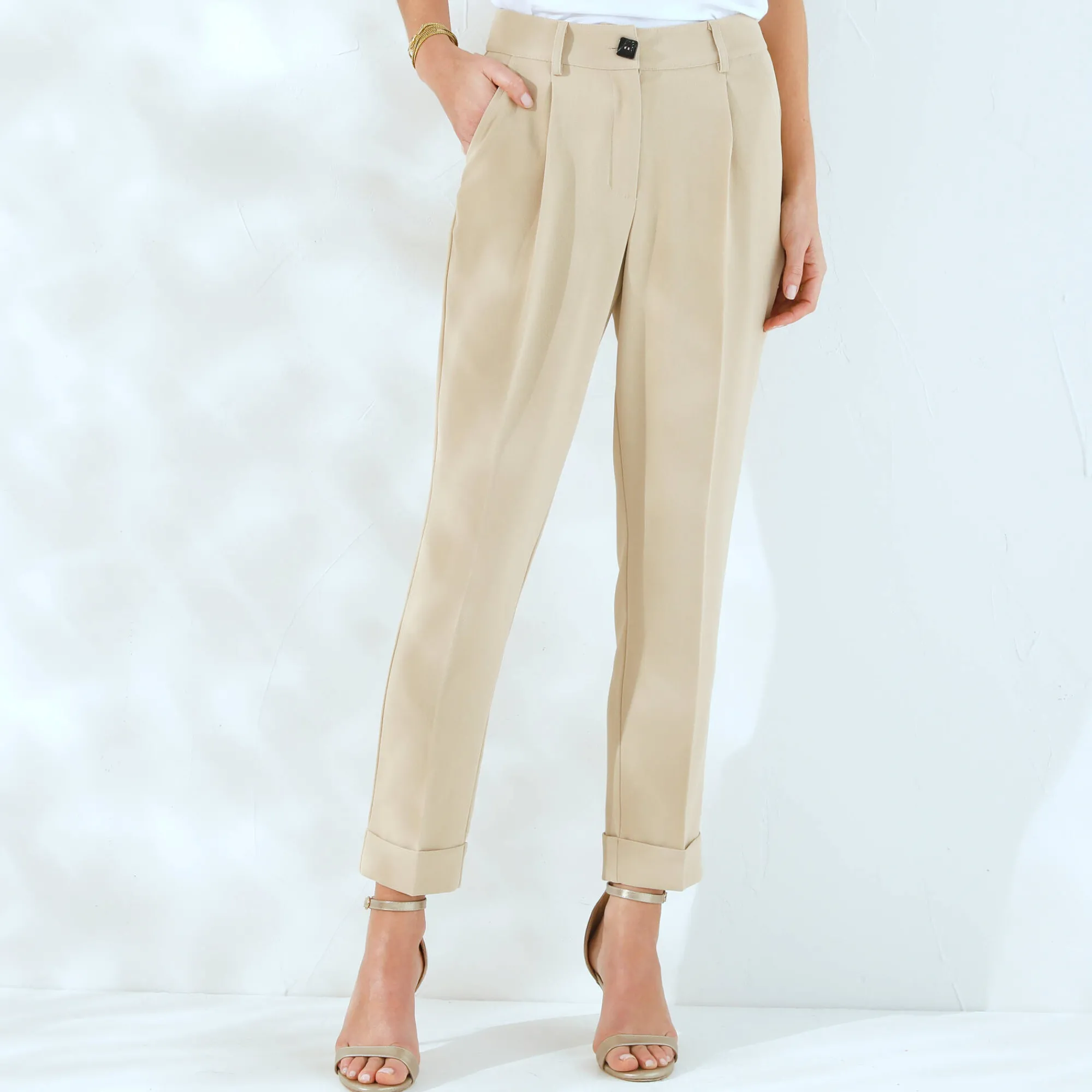 Broek<Blancheporte Soepele, nauwsluitende 7/8-broek beige