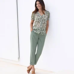 Broek<Blancheporte Soepele, nauwsluitende 7/8-broek lichtkaki