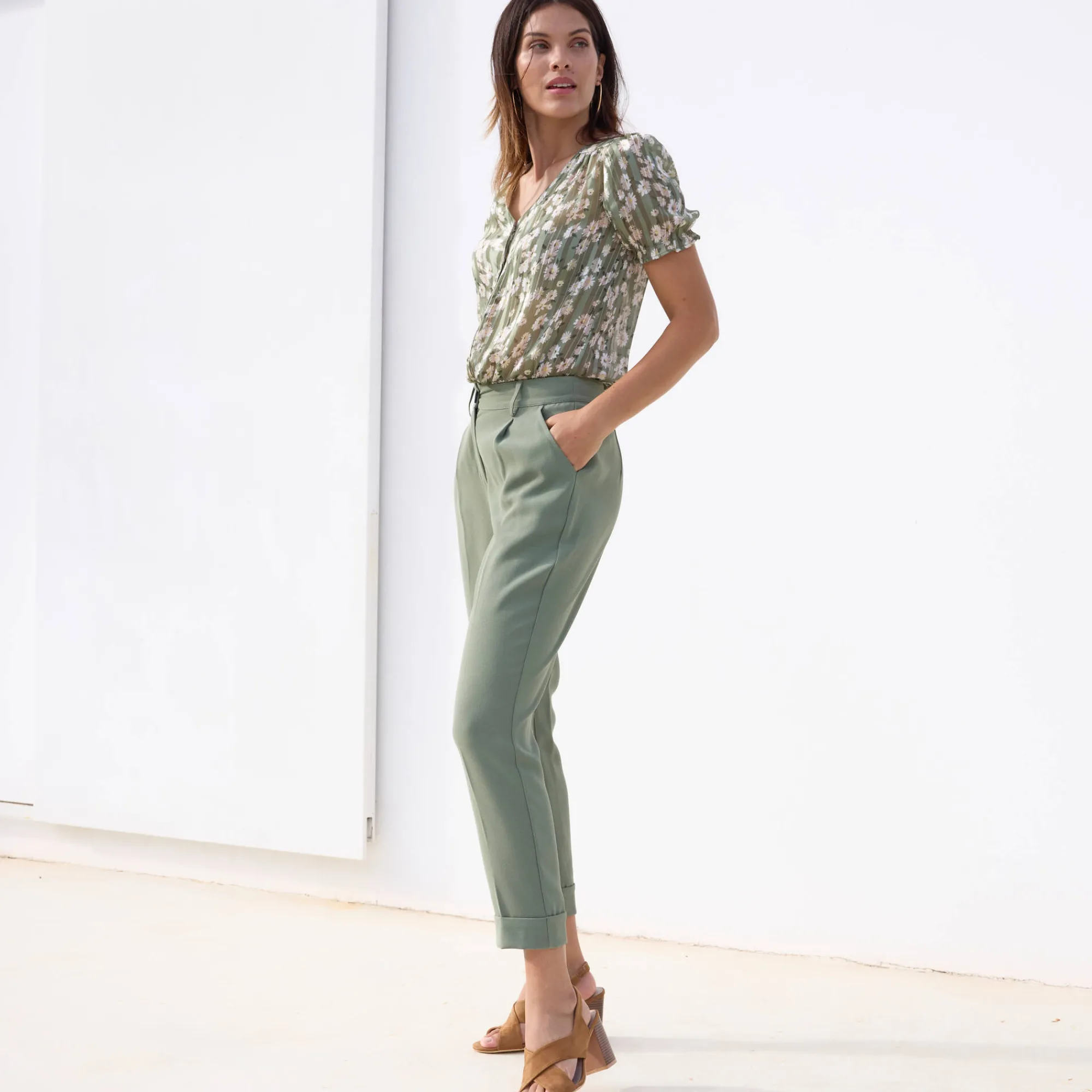 Broek<Blancheporte Soepele, nauwsluitende 7/8-broek lichtkaki