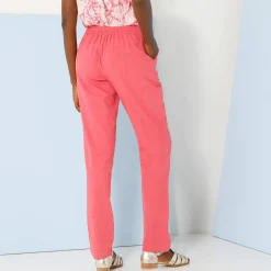 Broek<Blancheporte Soepele, nauwsluitende broek, linnen-katoen roze