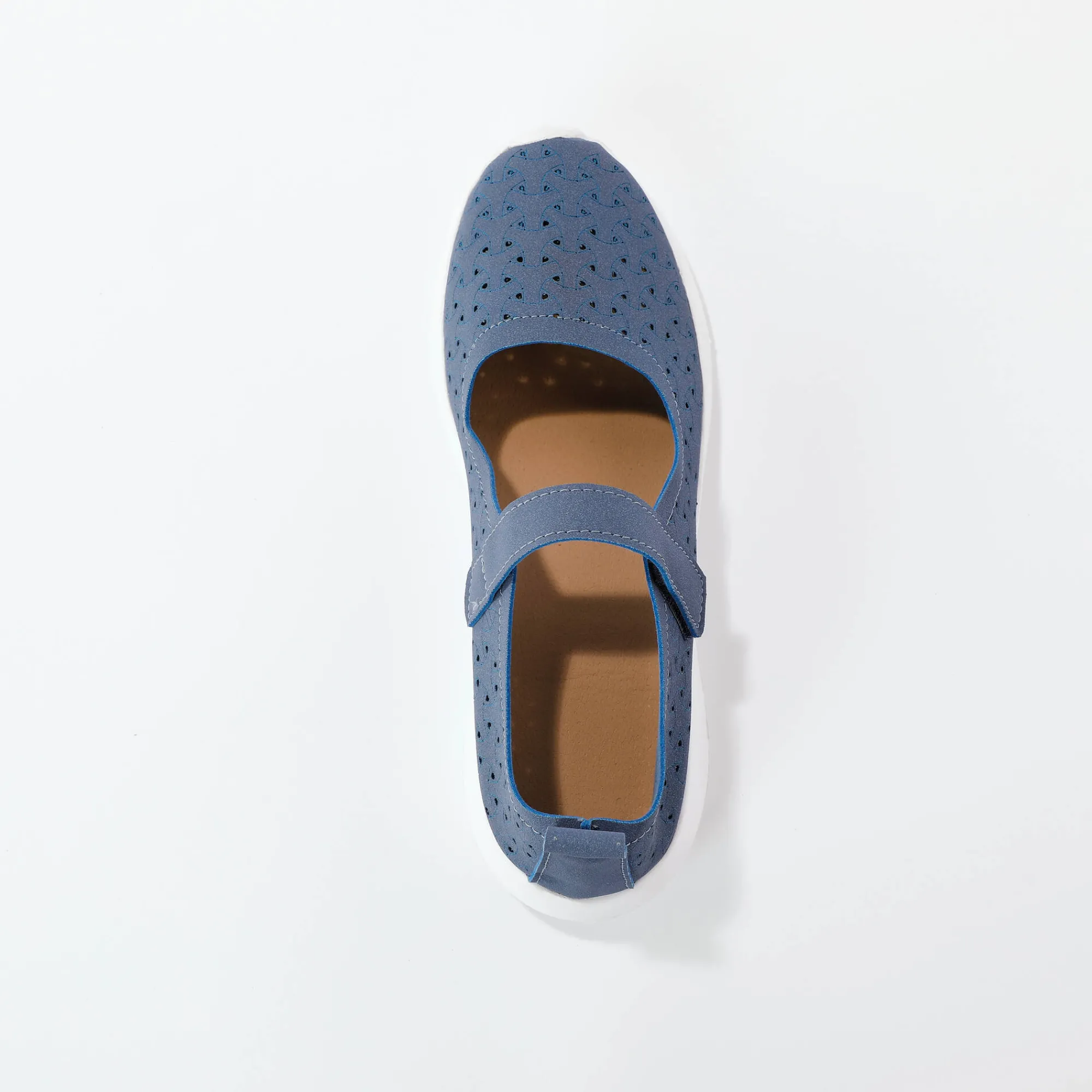 Ballerina's|Schoenen<Blancheporte Soepele schoenen met riempjes en ajour jeansblauw