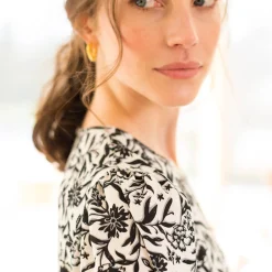 Bloes En Tuniek<Blancheporte Soepele tuniek met bloemenprint, 3/4-mouwen ecru / zwart
