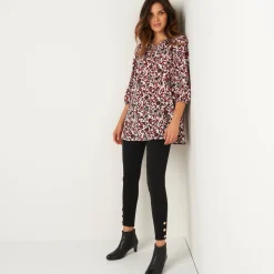 Feestoutfits Dames|Bloes En Tuniek<Blancheporte Soepele tuniek met bloemenprint, 3/4-mouwen zwart / rood