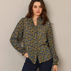 Bloes En Tuniek<Blancheporte Soepelvallende blouse met bloemenprint kaki / blauw
