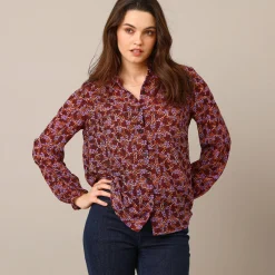 Bloes En Tuniek<Blancheporte Soepelvallende blouse met bloemenprint bordeaux / zwart