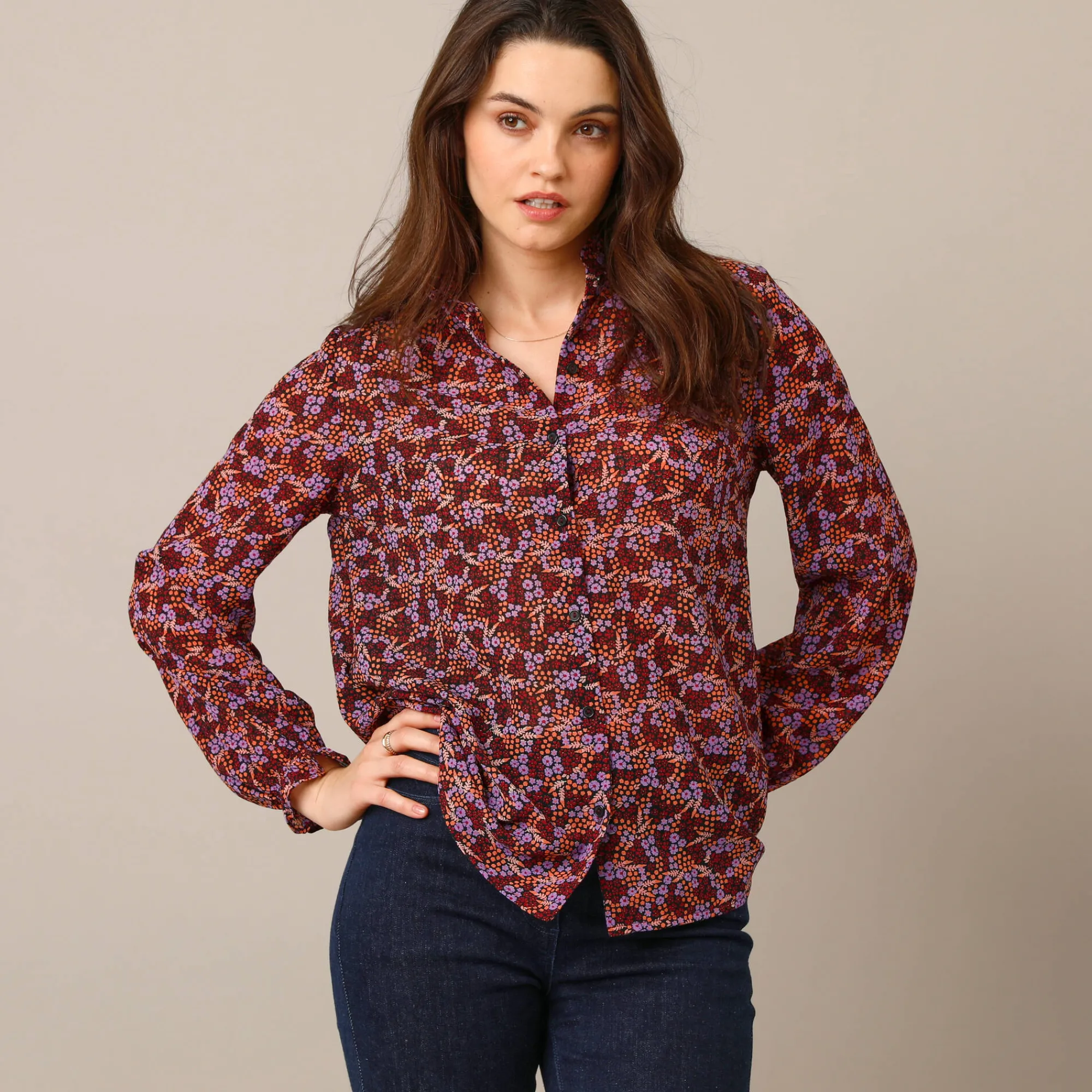 Bloes En Tuniek<Blancheporte Soepelvallende blouse met bloemenprint bordeaux / zwart
