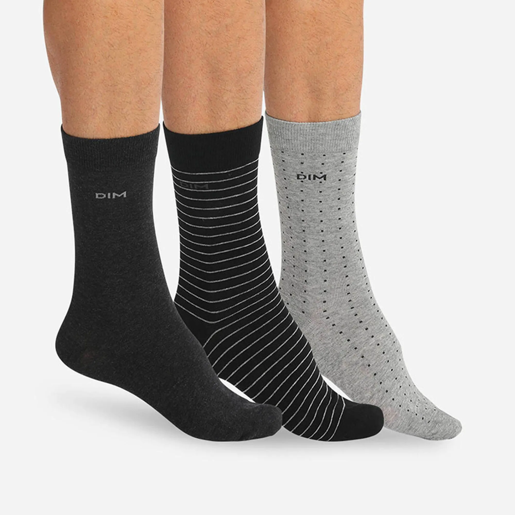 Ondergoed<Dim Sokken 'Coton Style' - set van 3 paar grijs + antraciet + zwart