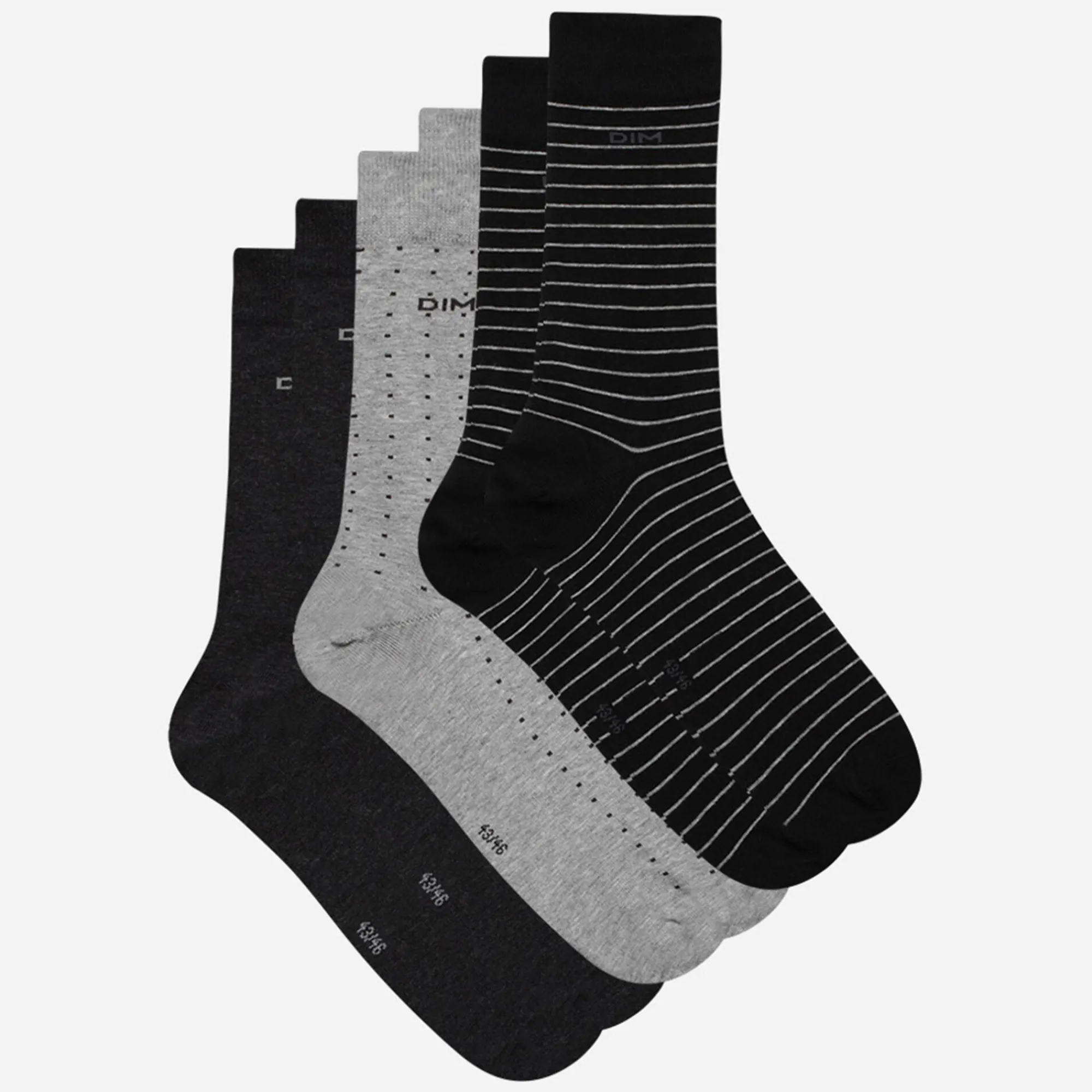 Ondergoed<Dim Sokken 'Coton Style' - set van 3 paar grijs + antraciet + zwart
