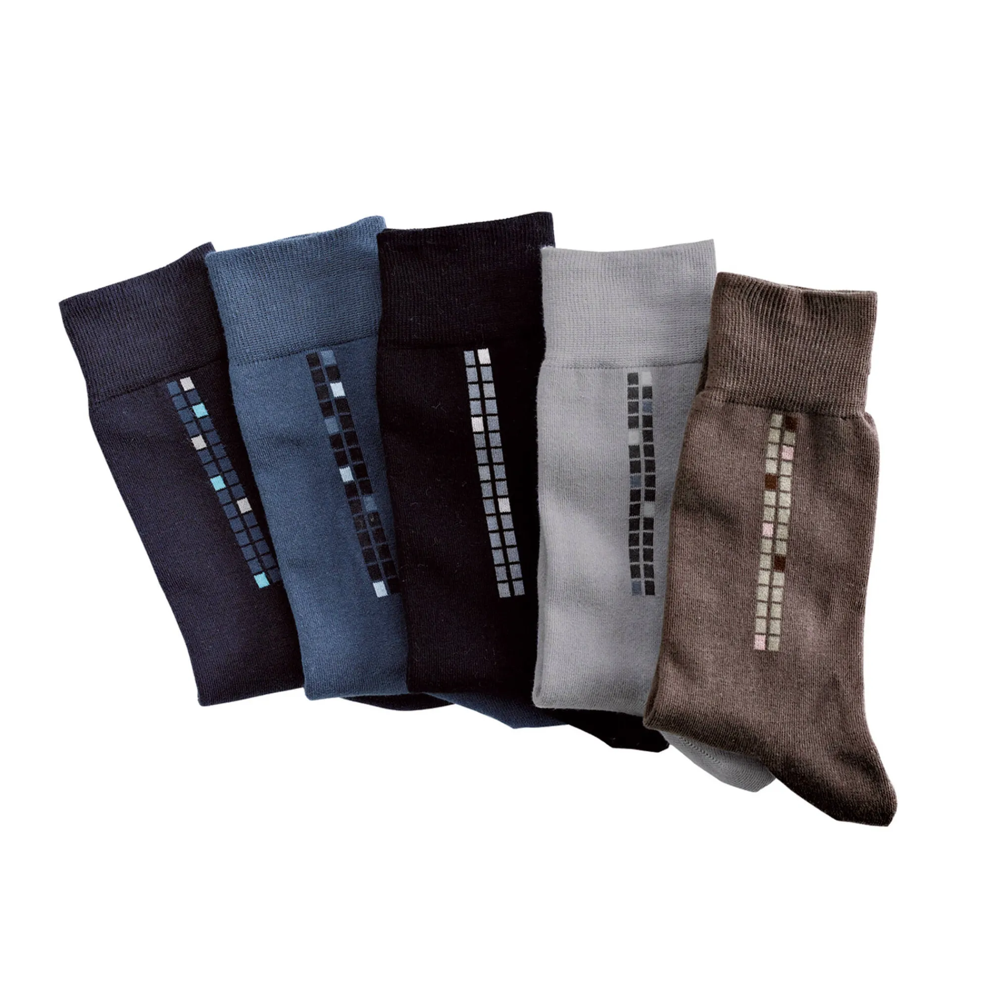Ondergoed<Blancheporte Sokken met blokjesmotieven - set van 5 paar blauw + bruin + grijs