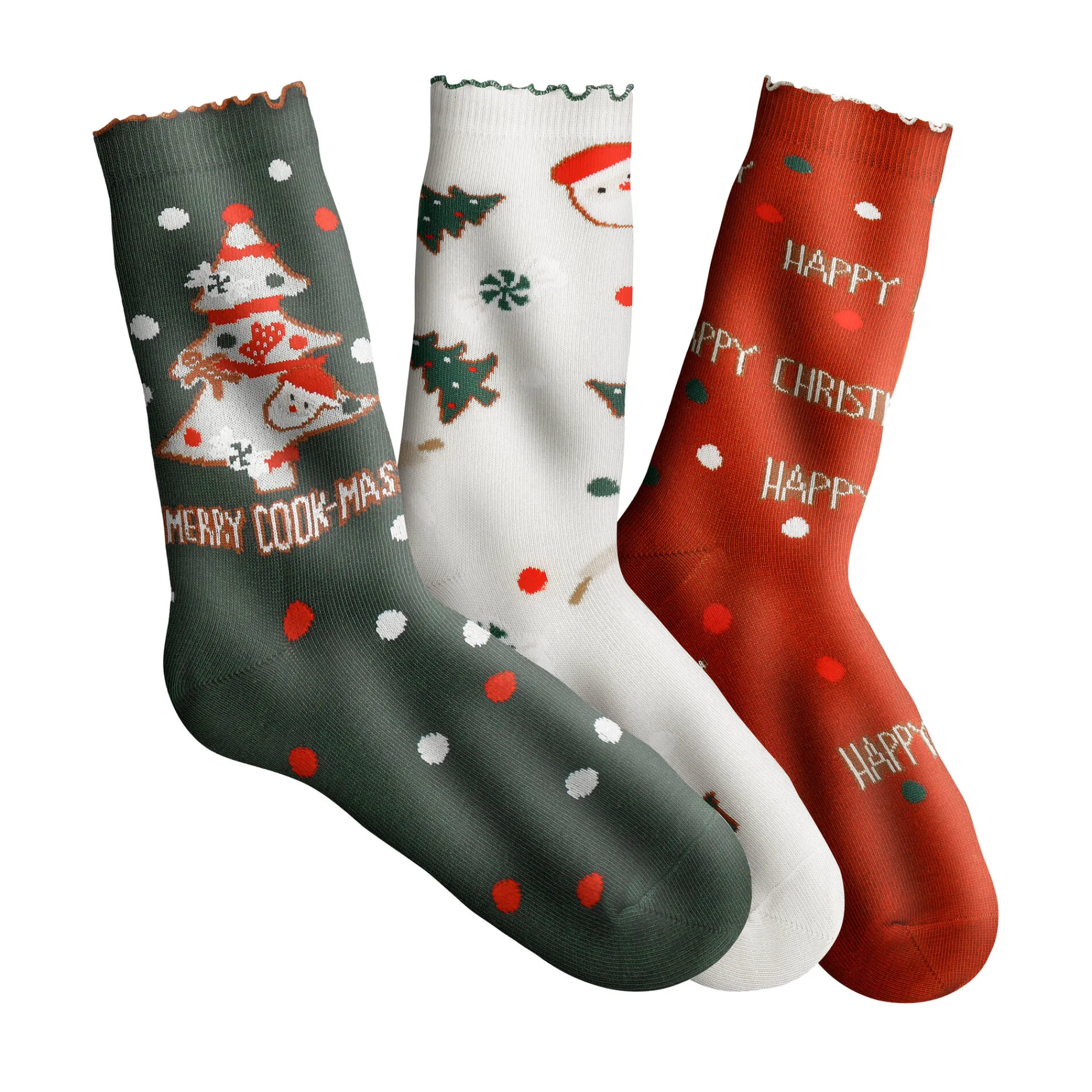 Panty’s, Kniekousen En Sokken<Blancheporte Sokken met kerstprint - set van 3 paar groen / karamel