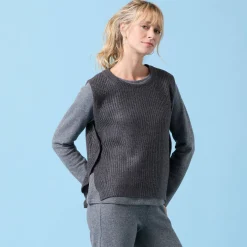 Trui En Vest<Blancheporte Speciale mouwloze trui voor kleine meisjes, ribbelsteek, zacht aanvoelend chiné antraciet