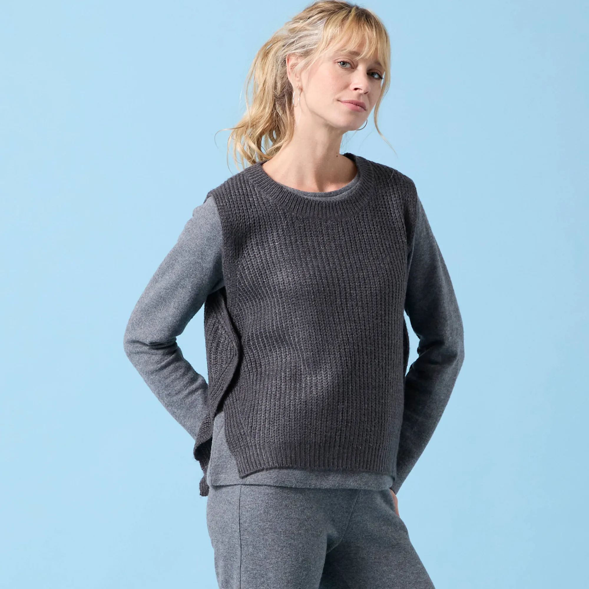 Trui En Vest<Blancheporte Speciale mouwloze trui voor kleine meisjes, ribbelsteek, zacht aanvoelend chiné antraciet