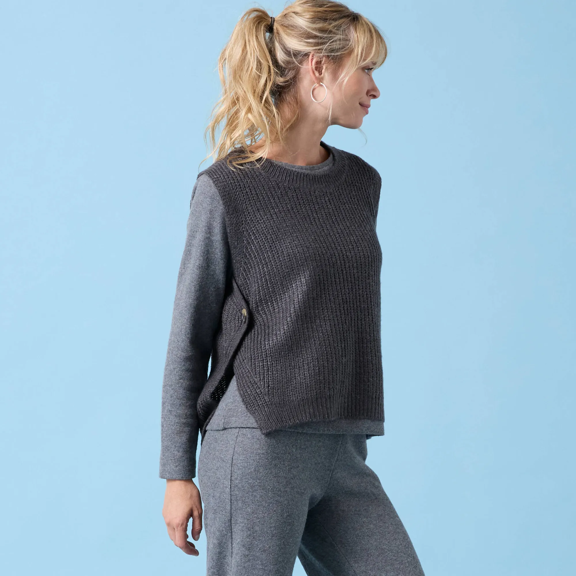 Trui En Vest<Blancheporte Speciale mouwloze trui voor kleine meisjes, ribbelsteek, zacht aanvoelend chiné antraciet